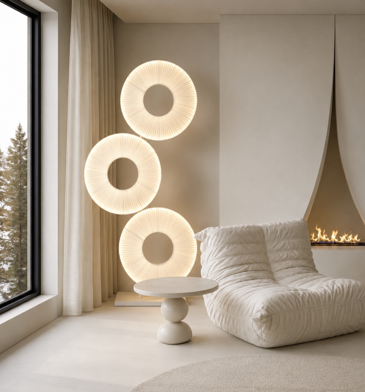 Halo sculptural light in a warm interior